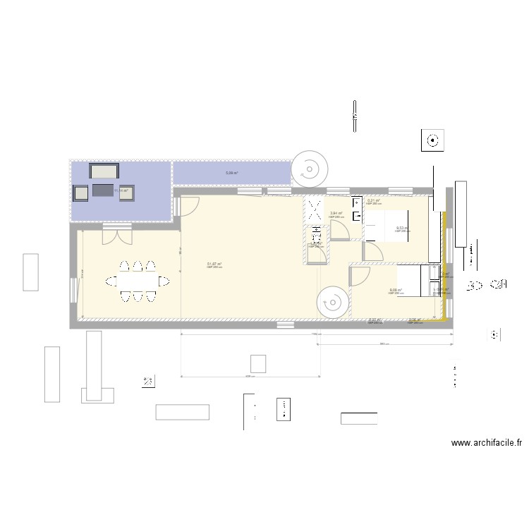 Matrice petites. Plan de 18 pièces et 126 m2