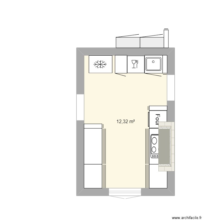 Cuisine RDC PLB. Plan de 1 pièce et 12 m2