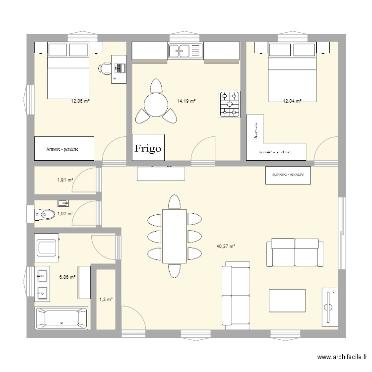 plan carre. Plan de 8 pièces et 91 m2