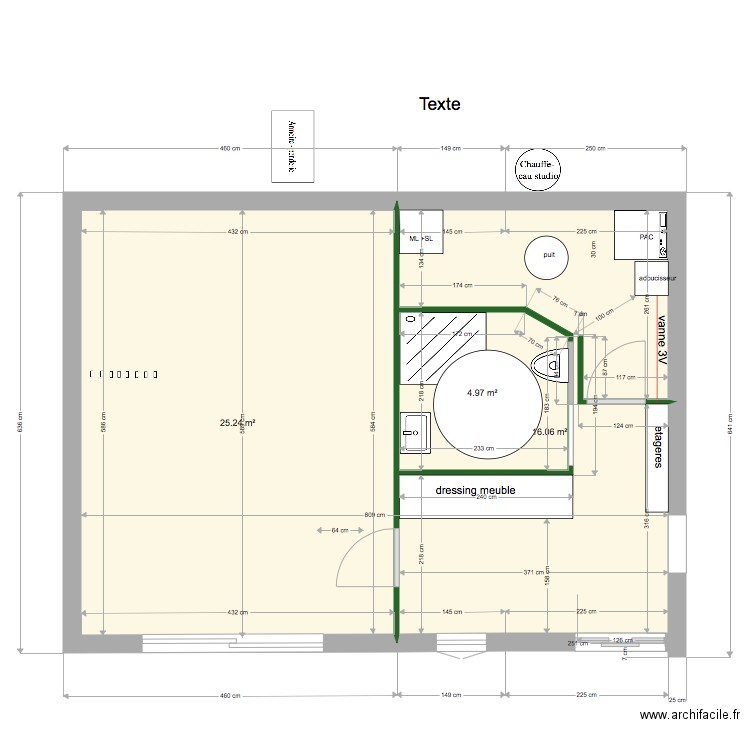 rdc wc sdb studio entree couloir 04 fevrier bis. Plan de 0 pièce et 0 m2