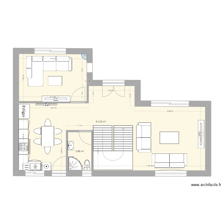 plan rdc. Plan de 2 pièces et 65 m2