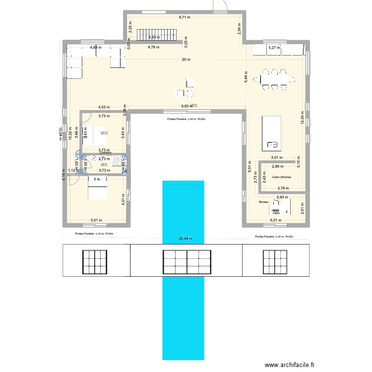 RC Benslimane. Plan de 3 pièces et 225 m2