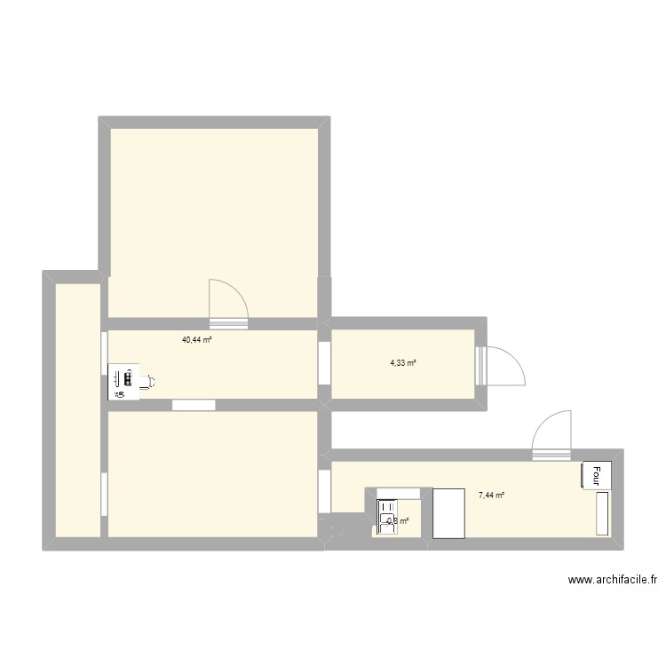 boucherie*. Plan de 4 pièces et 53 m2