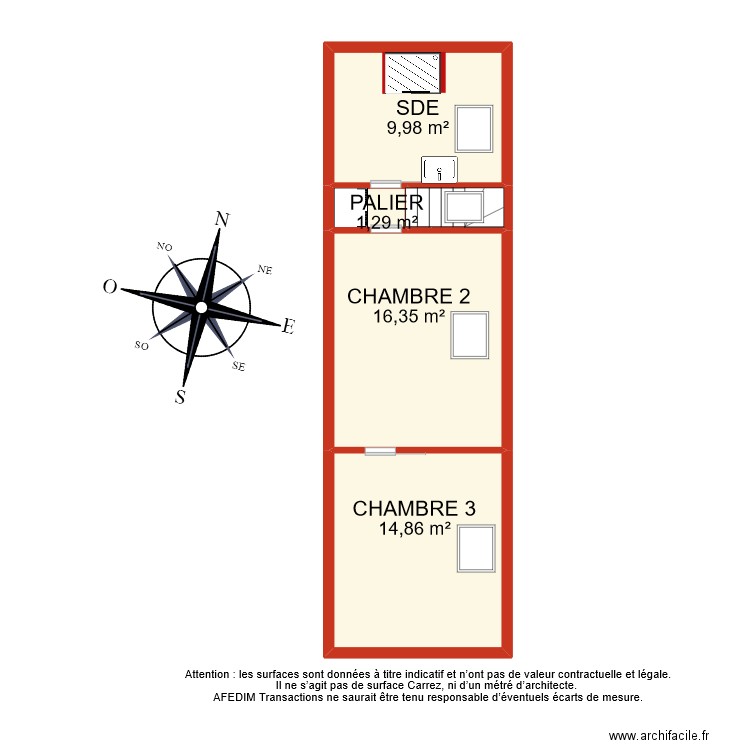 BI 9898 ETAGE EF. Plan de 5 pièces et 44 m2