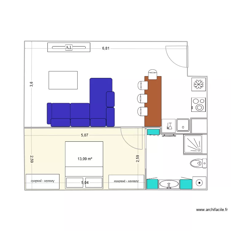 clement 2. Plan de 1  et 13 m²