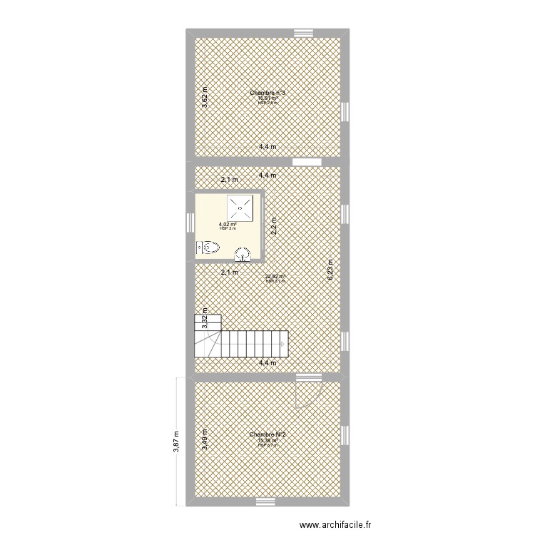Cabrerets R+1. Plan de 4 pièces et 58 m2