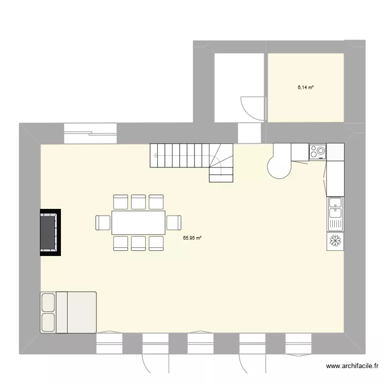 RDC 12-3. Plan de 2 Pièces et 72 m²