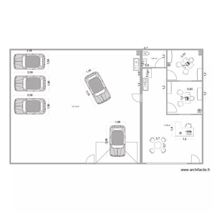 Bureau pro. Plan de 5  et 200 m²