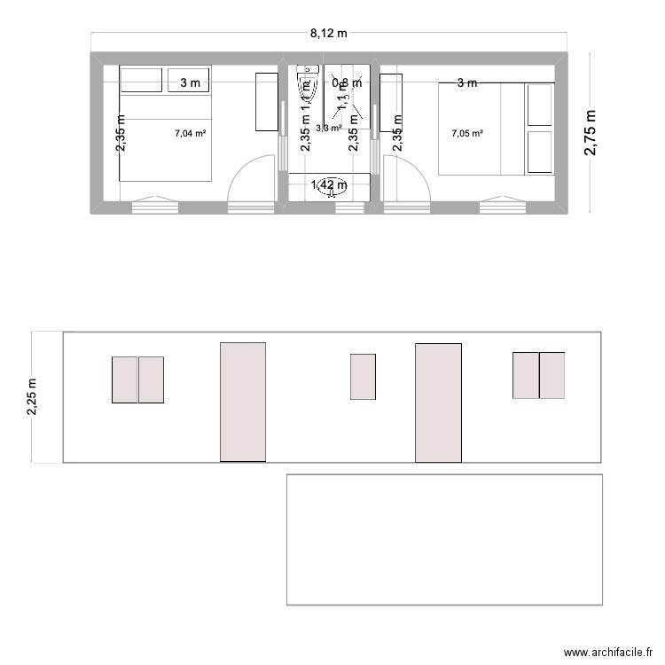 chambres yeu 20 07 25. Plan de 3 pièces et 17 m2