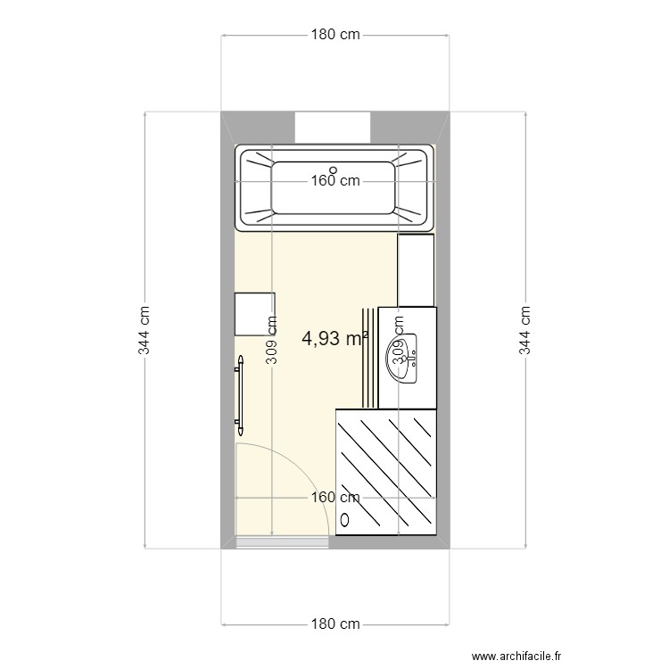 salle de bain petit bois. Plan de 1 pièce et 5 m2