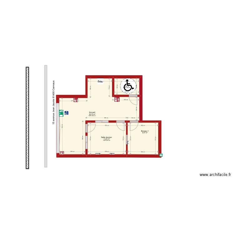 plan commerce test 35. Plan de 4 pièces et 56 m2