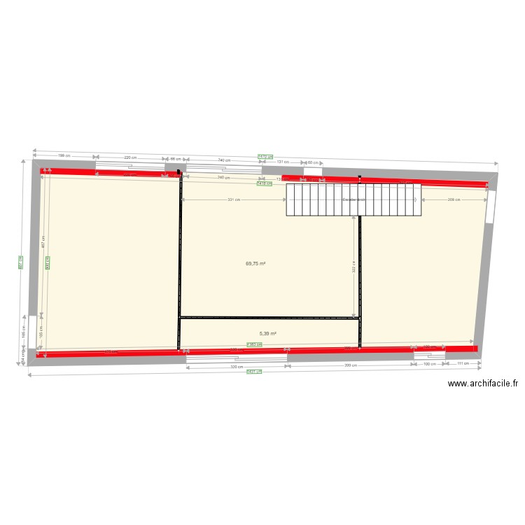 Ferme - pièce à vivre avec mezzanines. Plan de 2 pièces et 85 m2