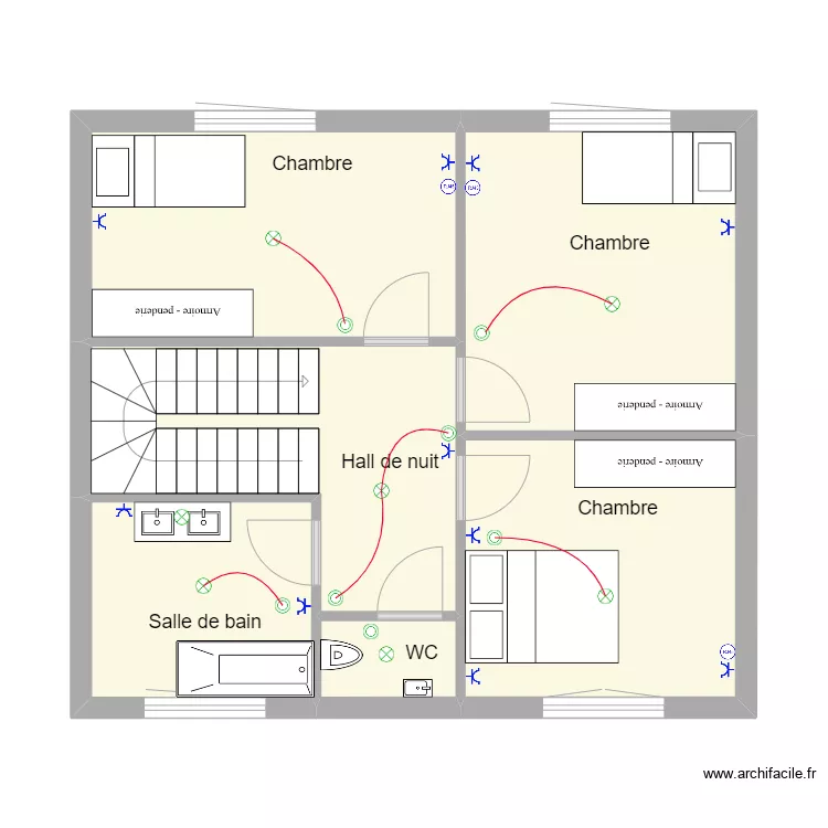 Maison type &eacute;tage. Plan de 