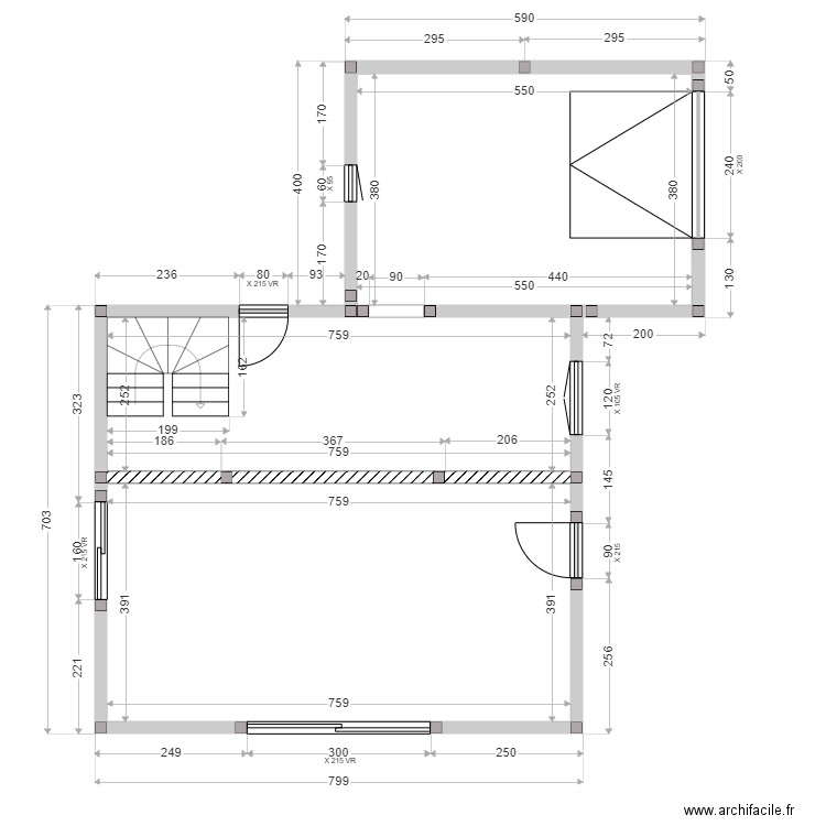 REYBAUD MACONNERIE RDC. Plan de 3 pièces et 70 m2