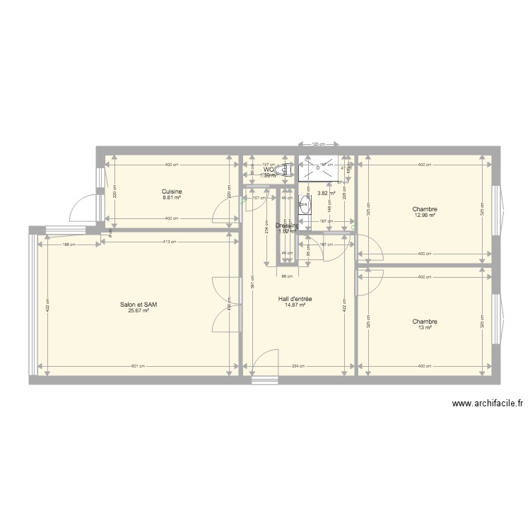 appartement Alexandra douche 80x120 avec paroi 100. Plan de 0 pièce et 0 m2