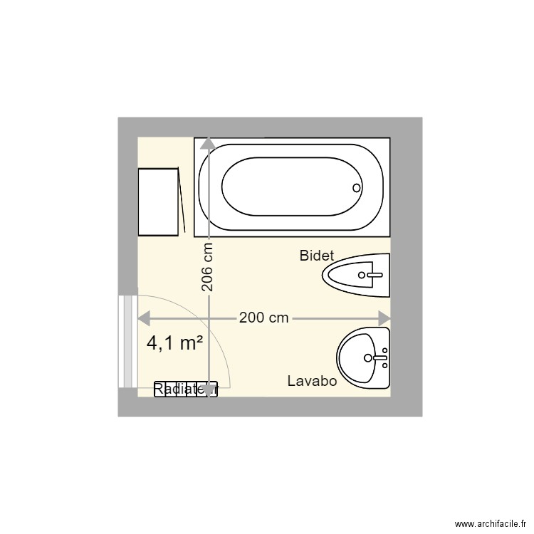 gineys SDB av. Plan de 1 pièce et 4 m2