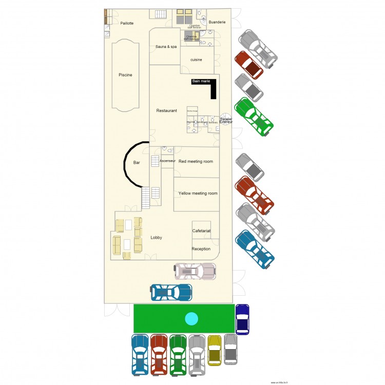 RDC mirador hotel. Plan de 29 pièces et 593 m2