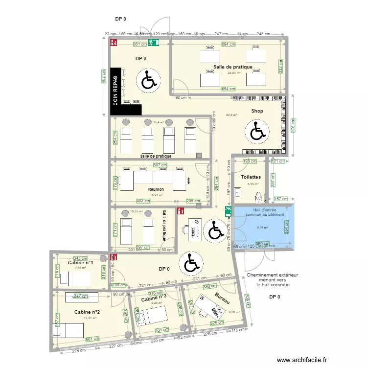 MA BEAUTE CONCEPT FORMATION apr&egrave;s travaux avec espace de rotation. Plan de 