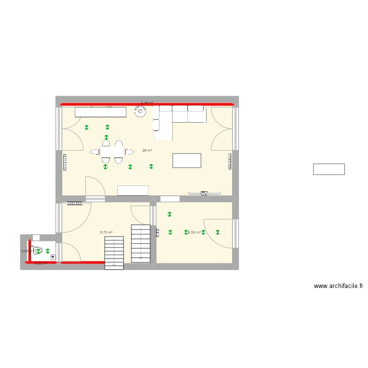 pontoury. Plan de 6 pièces et 47 m2