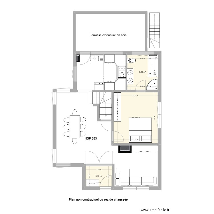 RDC Lamb. Plan de 3 pièces et 25 m2