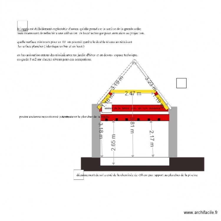 plan coupe actuel coté source . Plan de 0 pièce et 0 m2