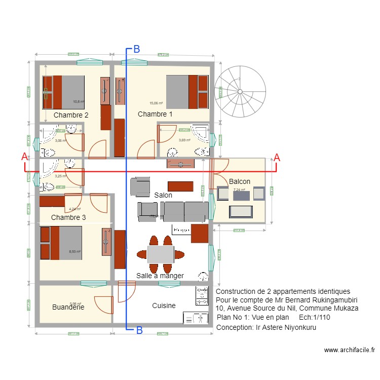 vue en plan rukingamubiri. Plan de 10 pièces et 90 m2