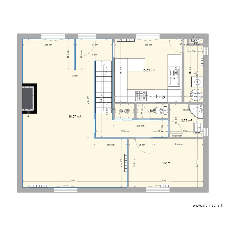 plan rez de chausser initiale. Plan de 8 pièces et 64 m2