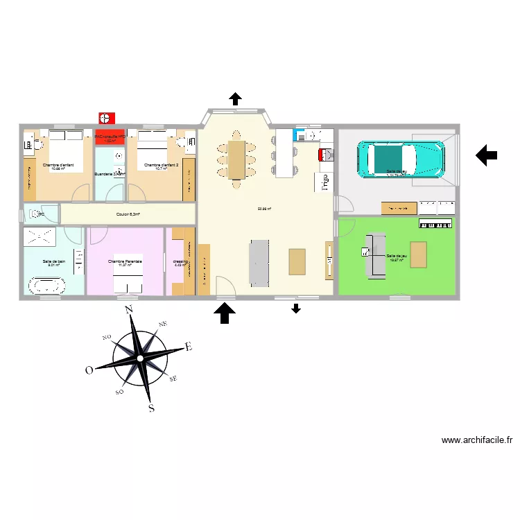 MAISON DROITE arrentiere salon reduit. Plan de 