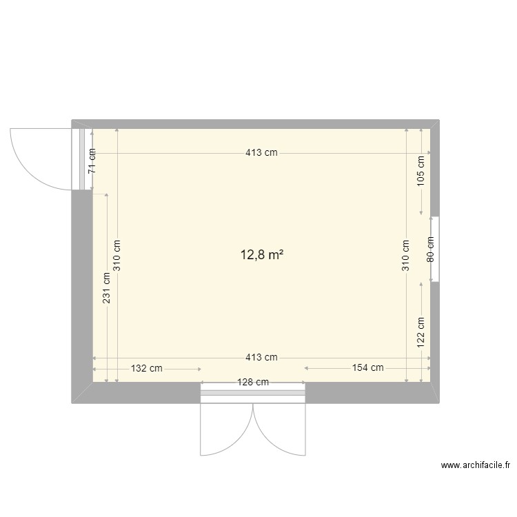CUISINE RDC VIDE. Plan de 1 pièce et 13 m2
