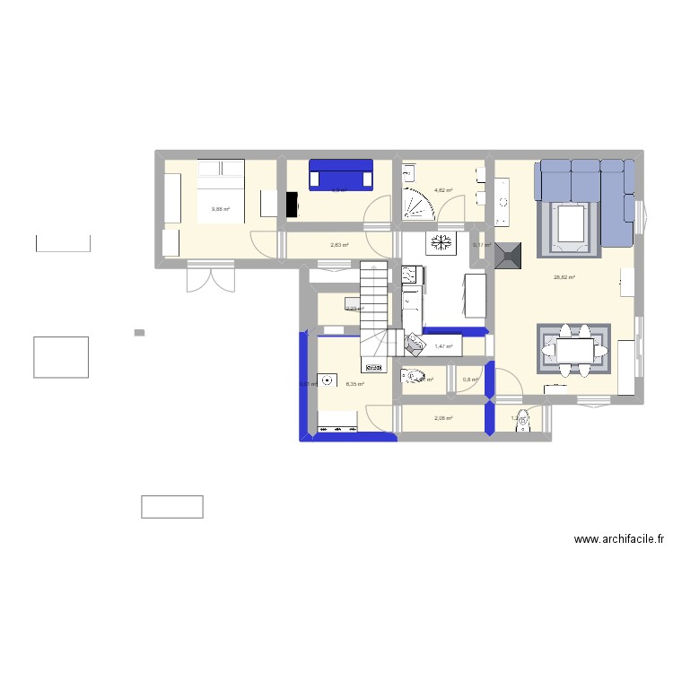 AL Hajjar1. Plan de 14 pièces et 67 m2