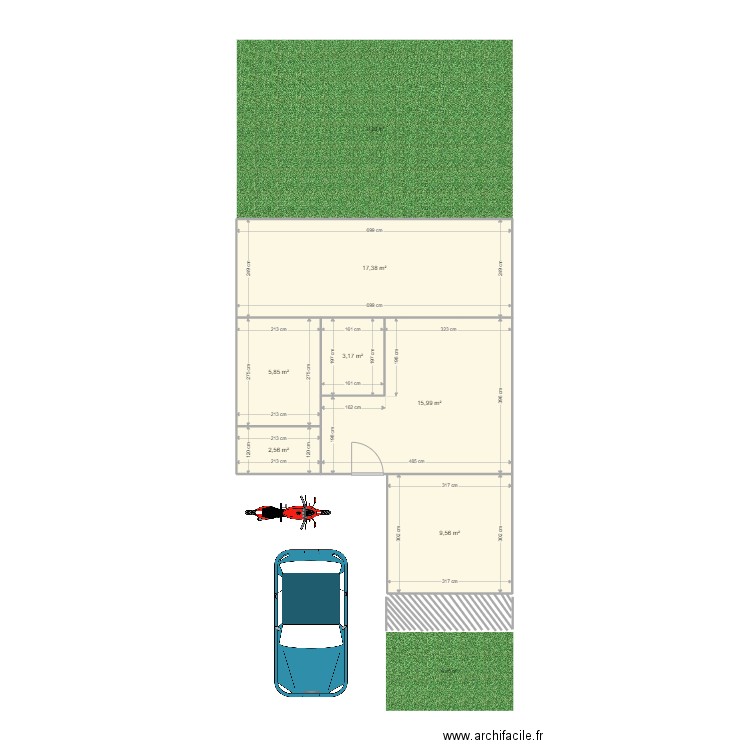 17 cm² RDC. Plan de 6 pièces et 55 m2