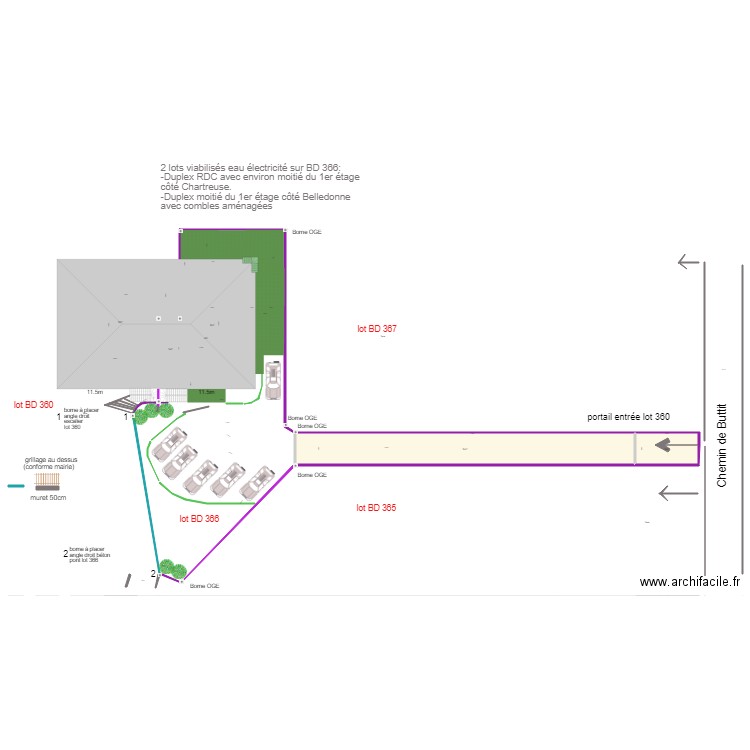 plan lots 360 et 366 séparation combles et bornage terrain 8 Mars 2019 à valider exterieur. Plan de 0 pièce et 0 m2