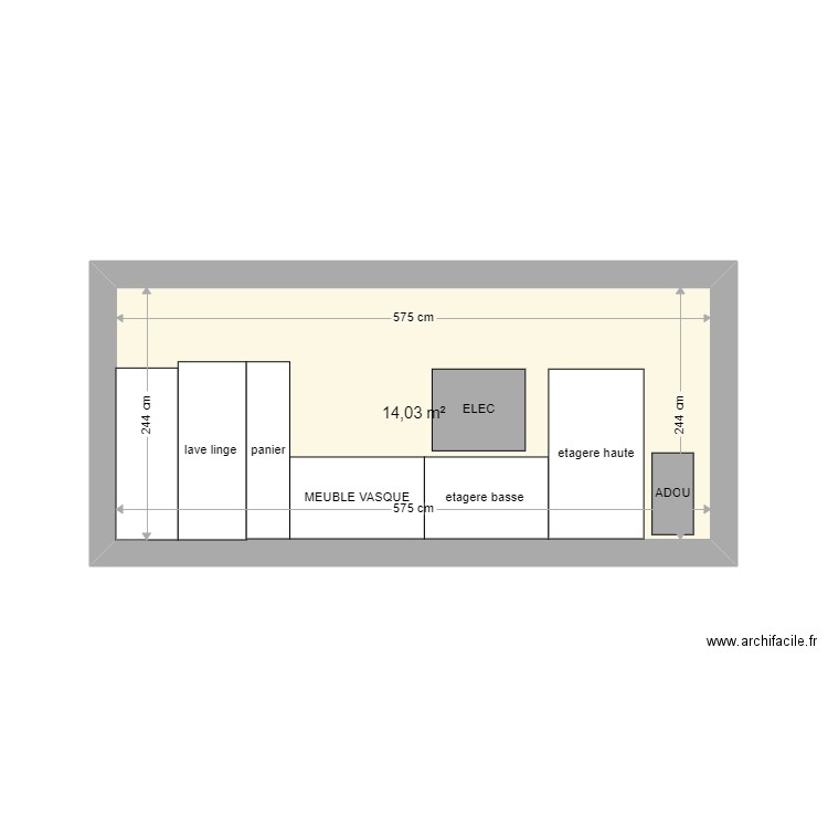 buanderie. Plan de 1 pièce et 14 m2