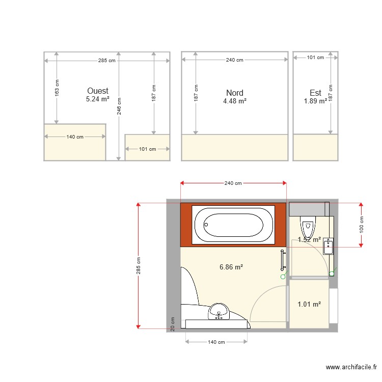 Salle de bains bas miroirs. Plan de 0 pièce et 0 m2