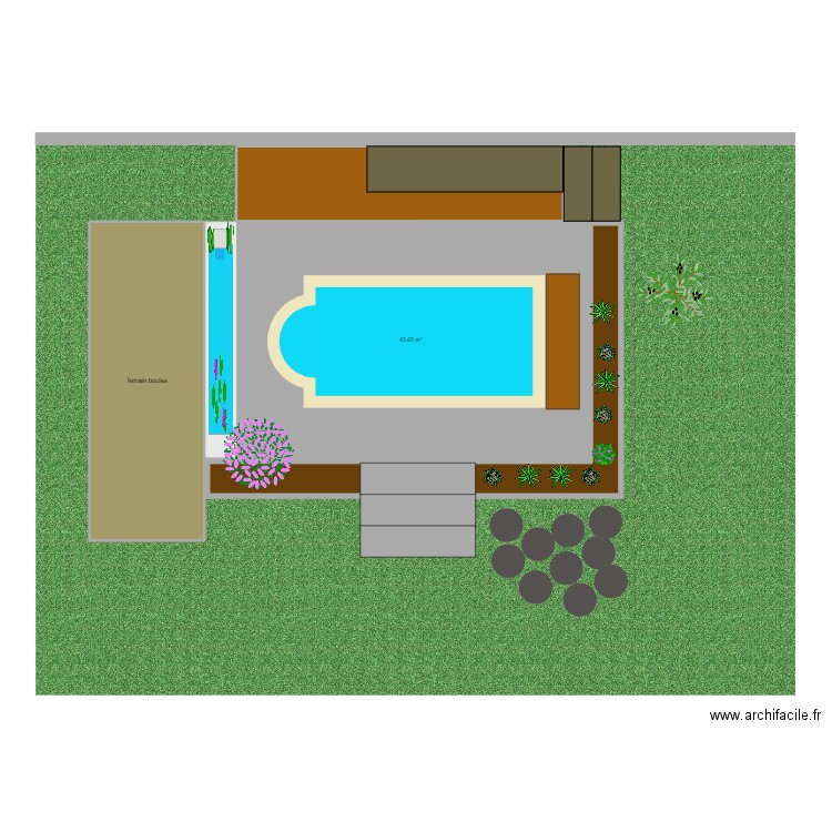 piscine. Plan de 4 pièces et 125 m2