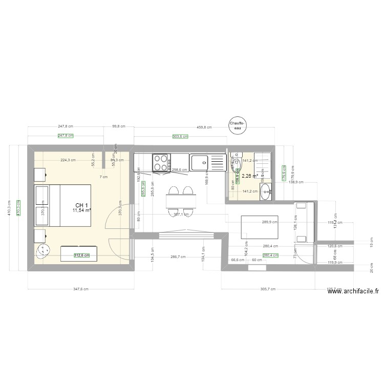 BARCARES. Plan de 2 pièces et 14 m2