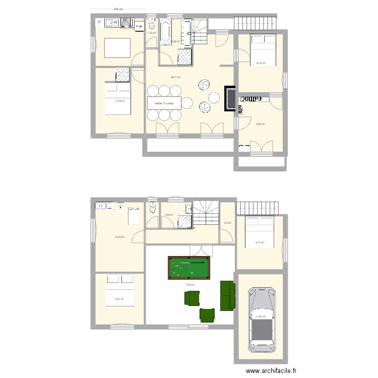 projet 1. Plan de 14 pièces et 168 m2