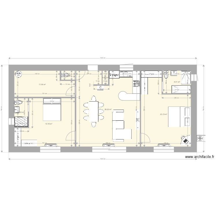 maison 100 m2 a. Plan de 8 pièces et 100 m2