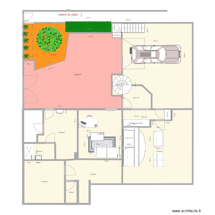 projet cours cuve d'eau. Plan de 13 pièces et 221 m2