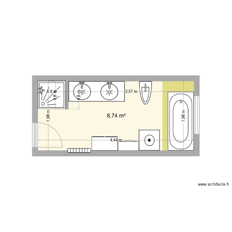 Badoc. Plan de 1 pièce et 9 m2