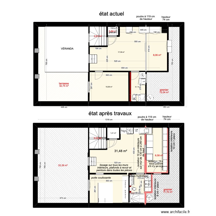 Coq 2ème étage. Plan de 14 pièces et 179 m2