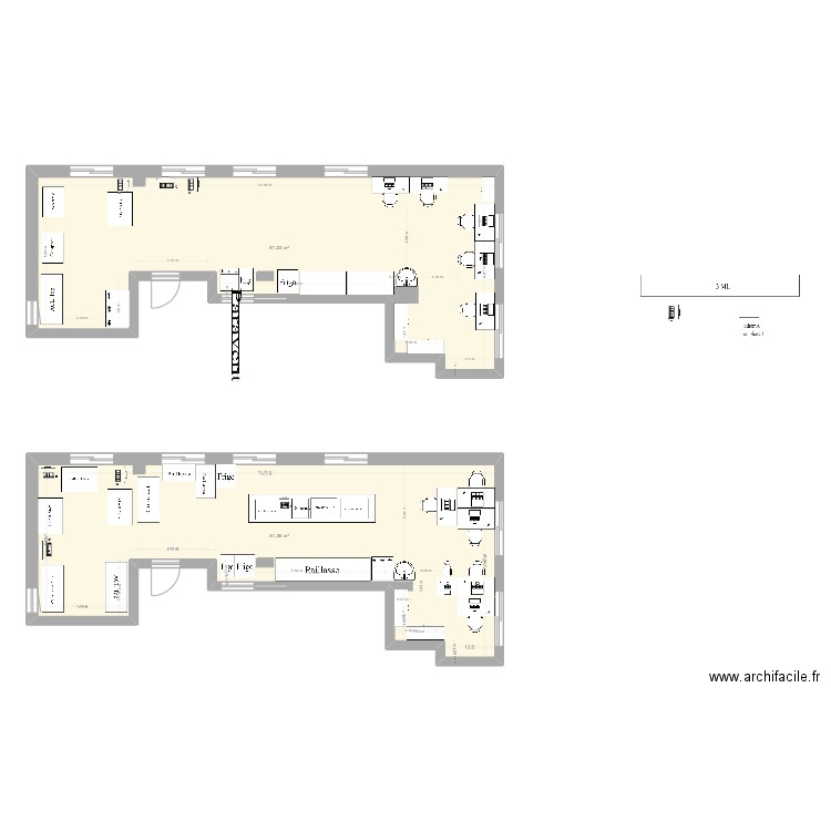 1er etage. Plan de 2 pièces et 122 m2