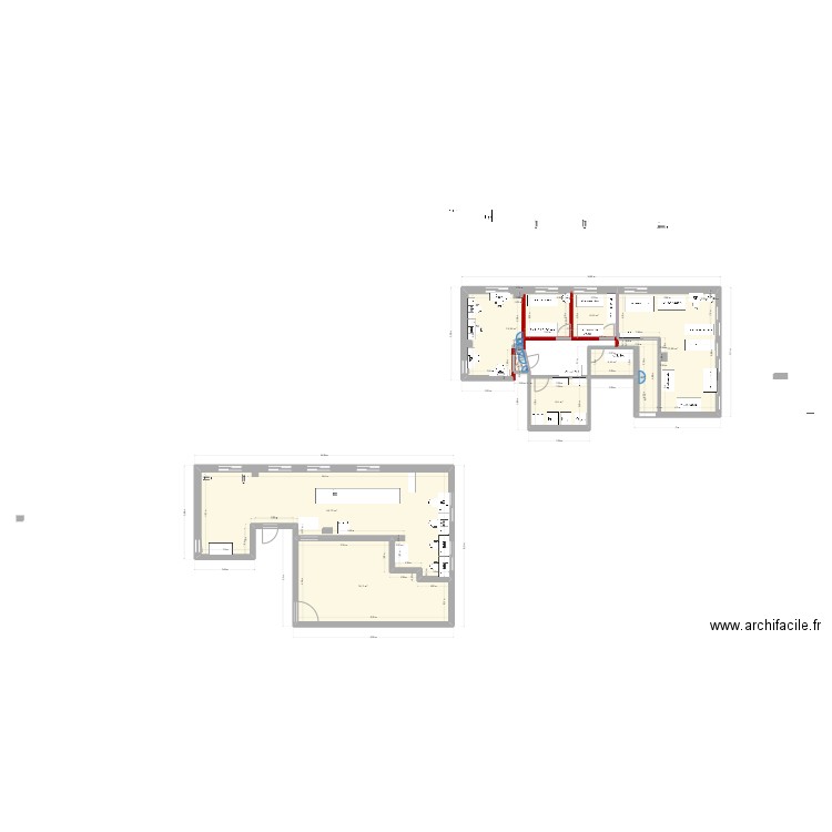 1er etage. Plan de 2 pièces et 122 m2