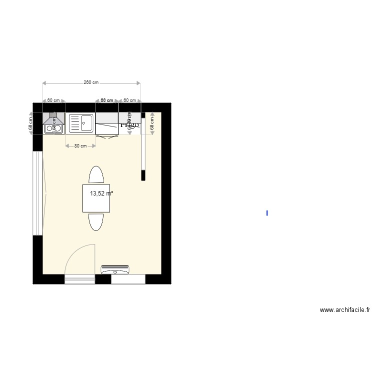 RDC 42 Av de SELVES SARLAT Cuisine A. Plan de 1 pièce et 14 m2