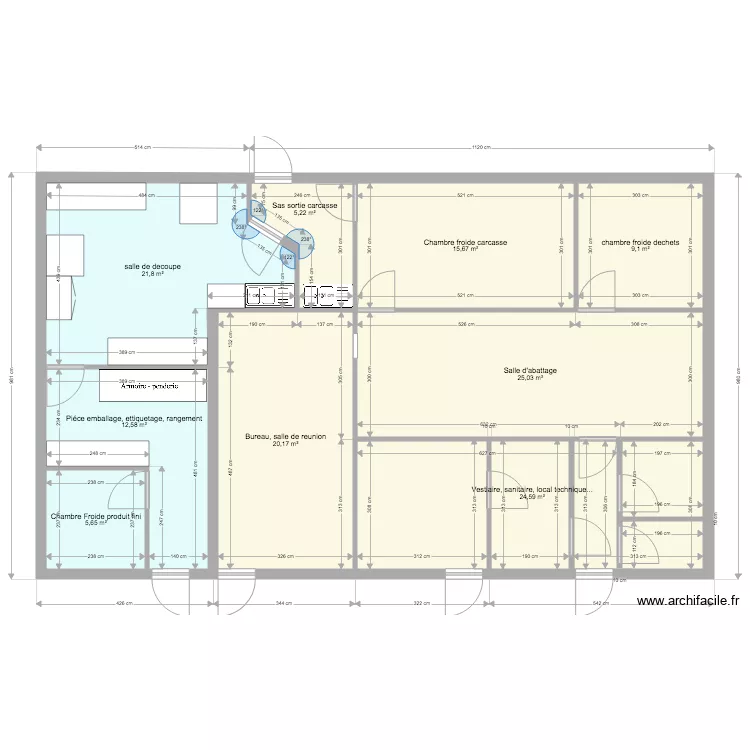 salle de decoupe. Plan de 