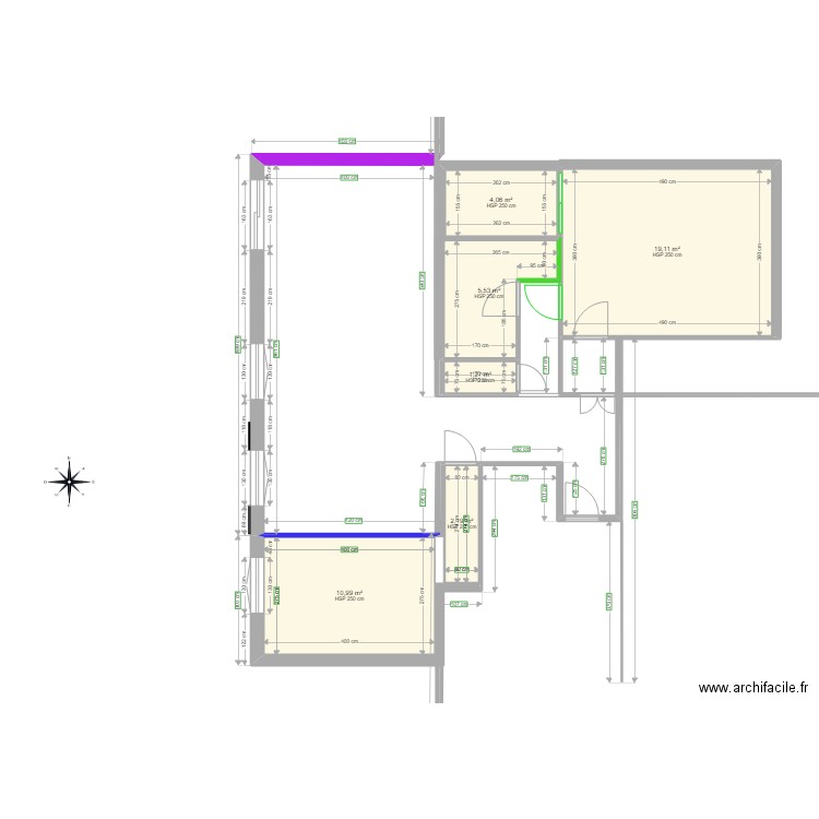 plan complet appart après 1er travaux . Plan de 6 pièces et 43 m2