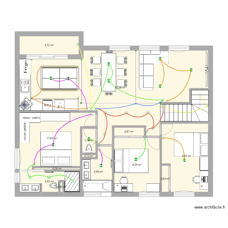 proto 1. Plan de 13 pièces et 87 m2