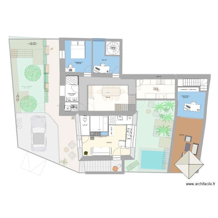 maison 4 ch. Plan de 34 pièces et 397 m2