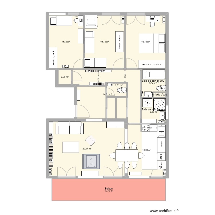 67-1 - OPTION 1 - pièces. Plan de 12 pièces et 98 m2