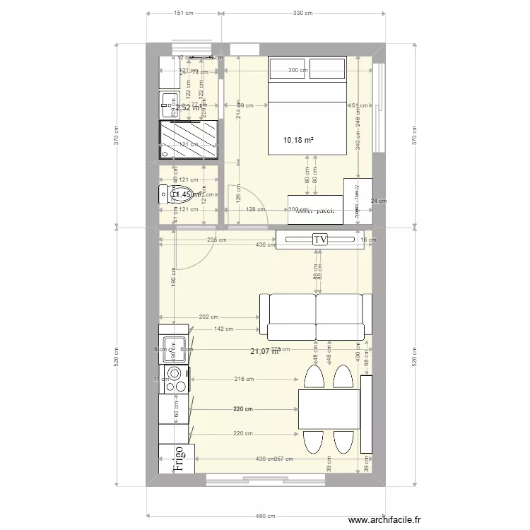 Studio 1. Plan de 